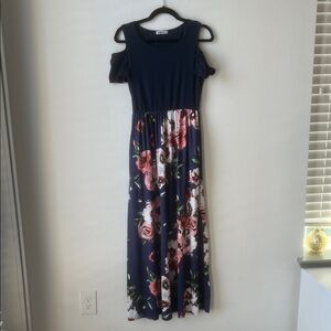 Navy Floral Cold Shoulder Maxi Dress